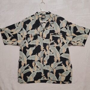 Tommy Bahama Men's Shirt Sz L Large Black Button Up Floral Casual Short Sleeve